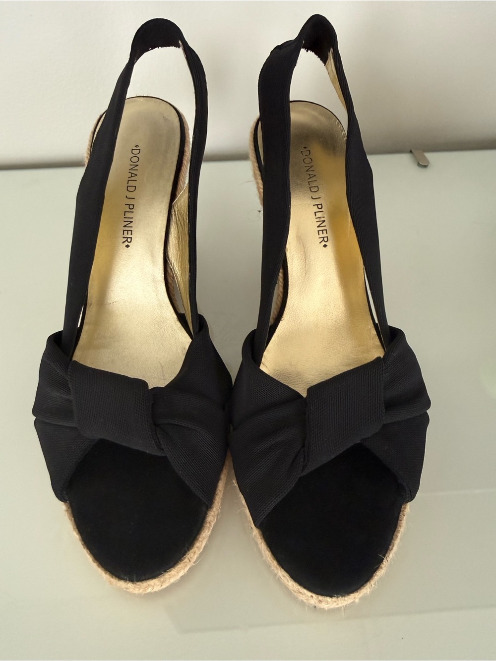 Donald J. Pliner Black Bow Espadrille Slingback Wedges